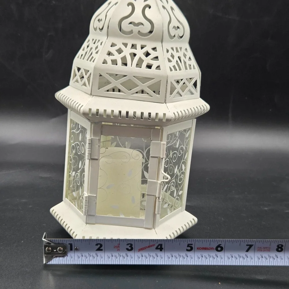 Large White Metal Decorative Moroccan‎ Lantern Candle Holder Lamp Cottage Core
